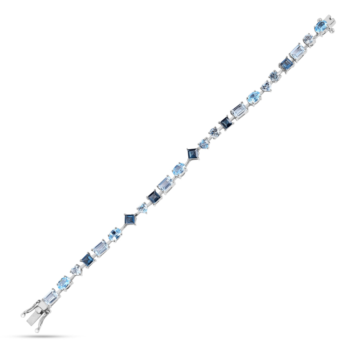 9.53 Ct Multi-Shape Blue Topaz Rhodium-Plated Sterling Silver Multi-Stone Bracelet