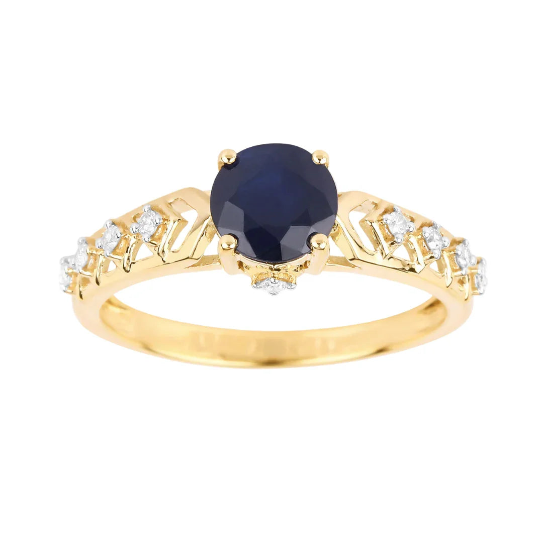 Genuine 10K Blue Sapphire and Diamond Ring