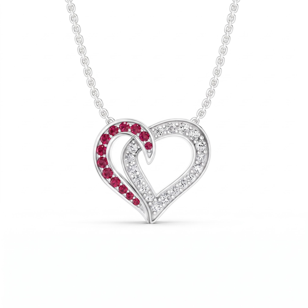 0.64 cttw Round Red Ruby and Lab Grown Diamond 14K Gold Pave Open Heart Pendant Necklace