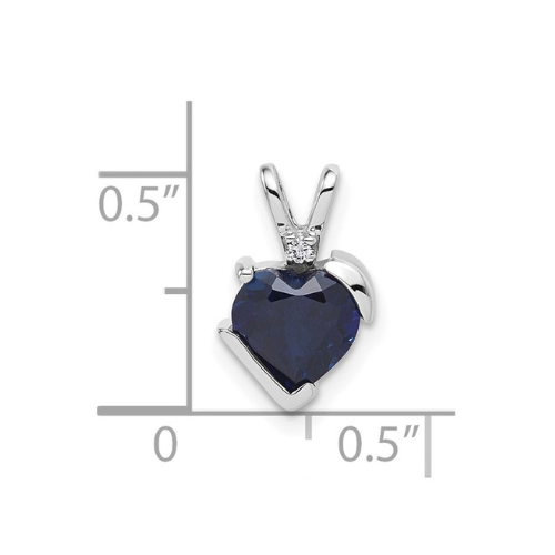 10k White Gold Created Sapphire and Diamond Heart Pendant