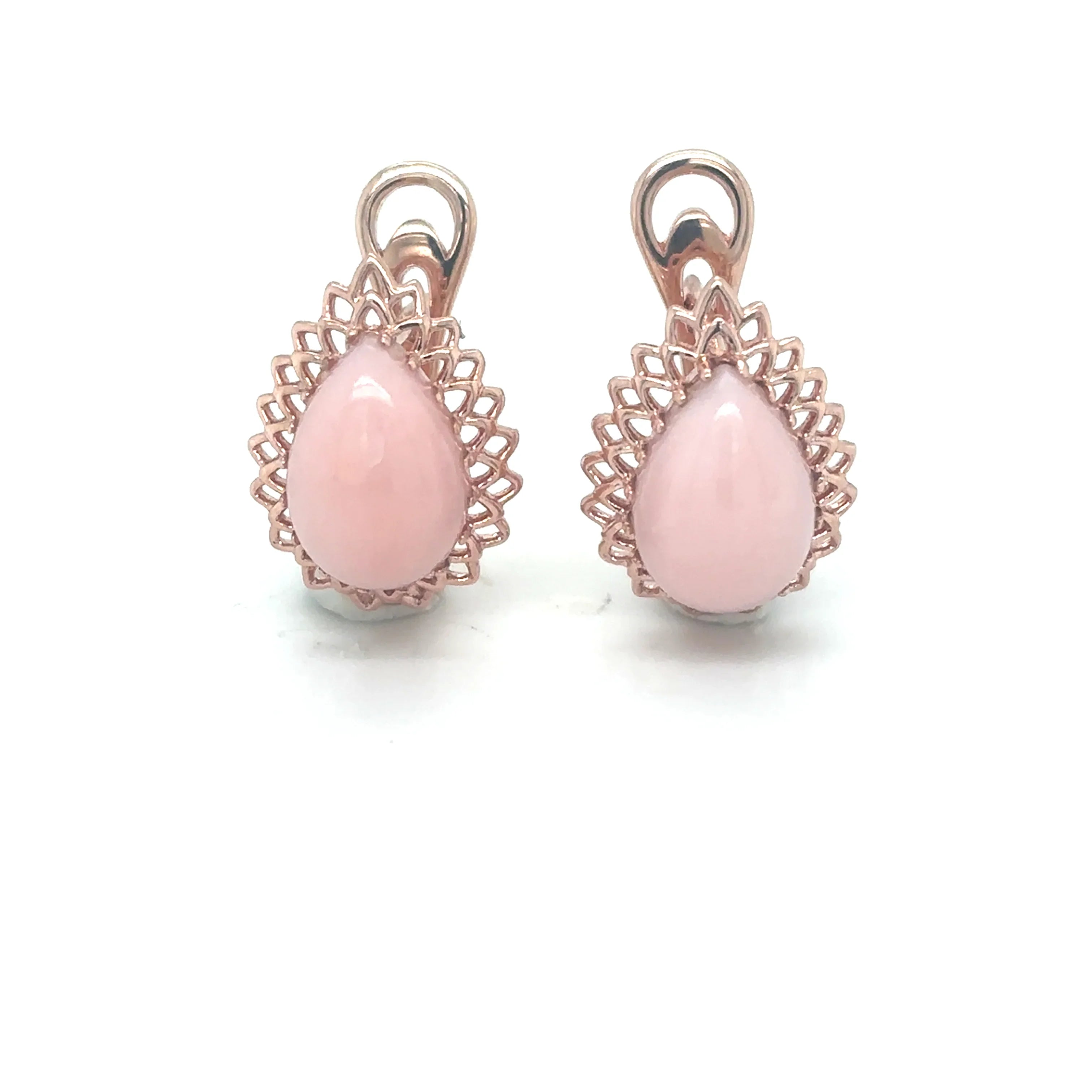 Natural Pink Opal Leverback Silver Earrings