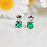 Green Colombian Created Emerald Stud Earrings