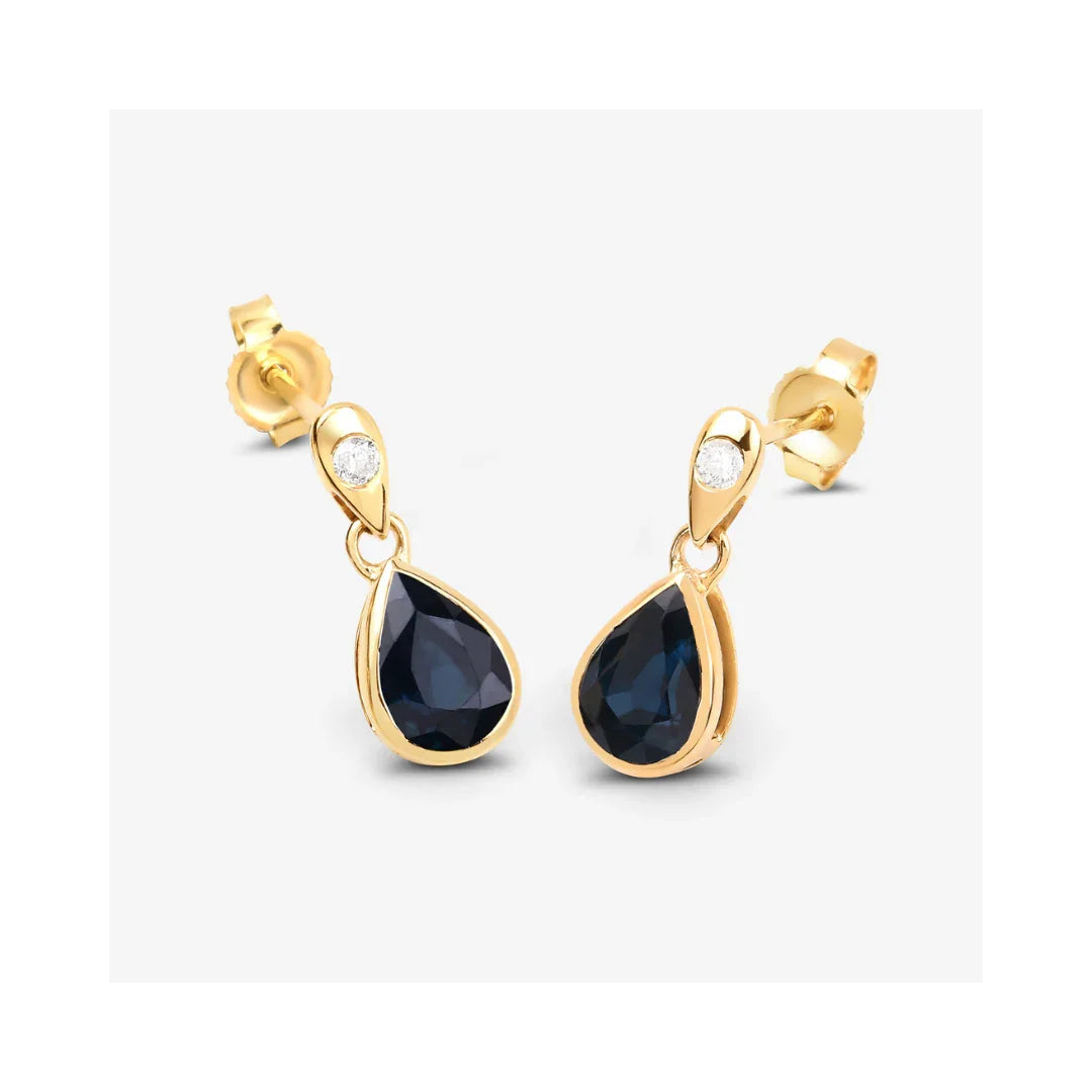 Genuine Blue Sapphire Diamond Dangle Earrings