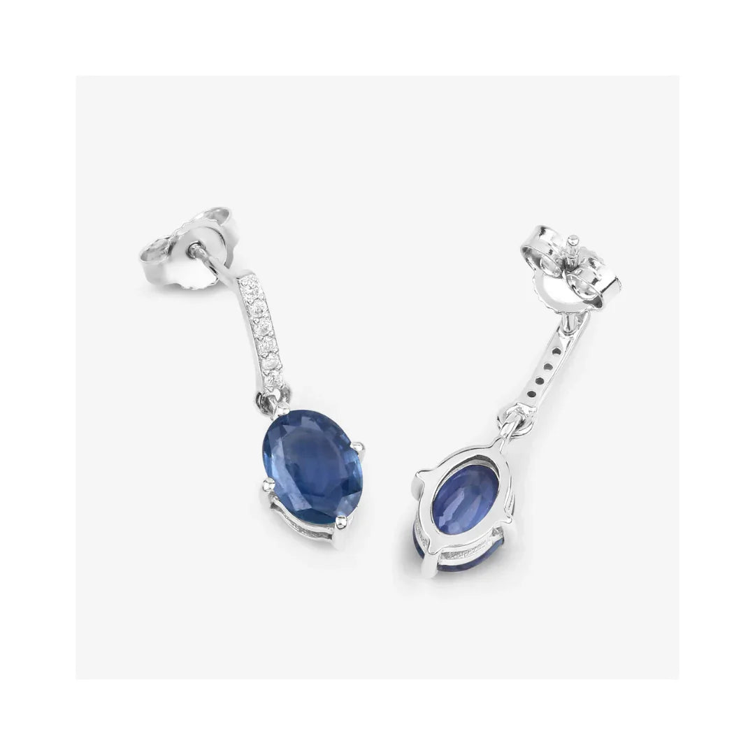 Genuine Blue Sapphire and Diamond 10K Gold Earrings