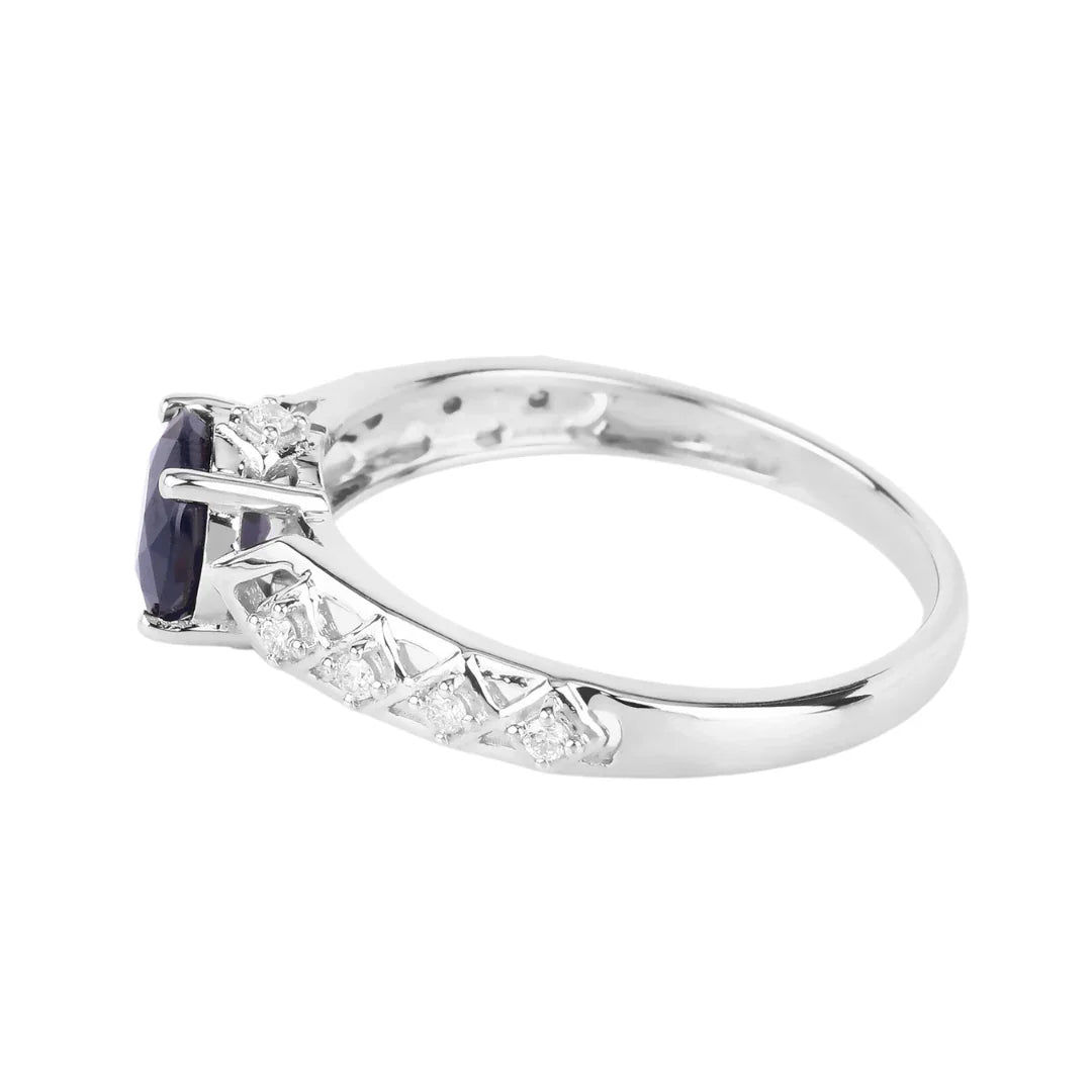 Genuine 10K Blue Sapphire and Diamond Ring