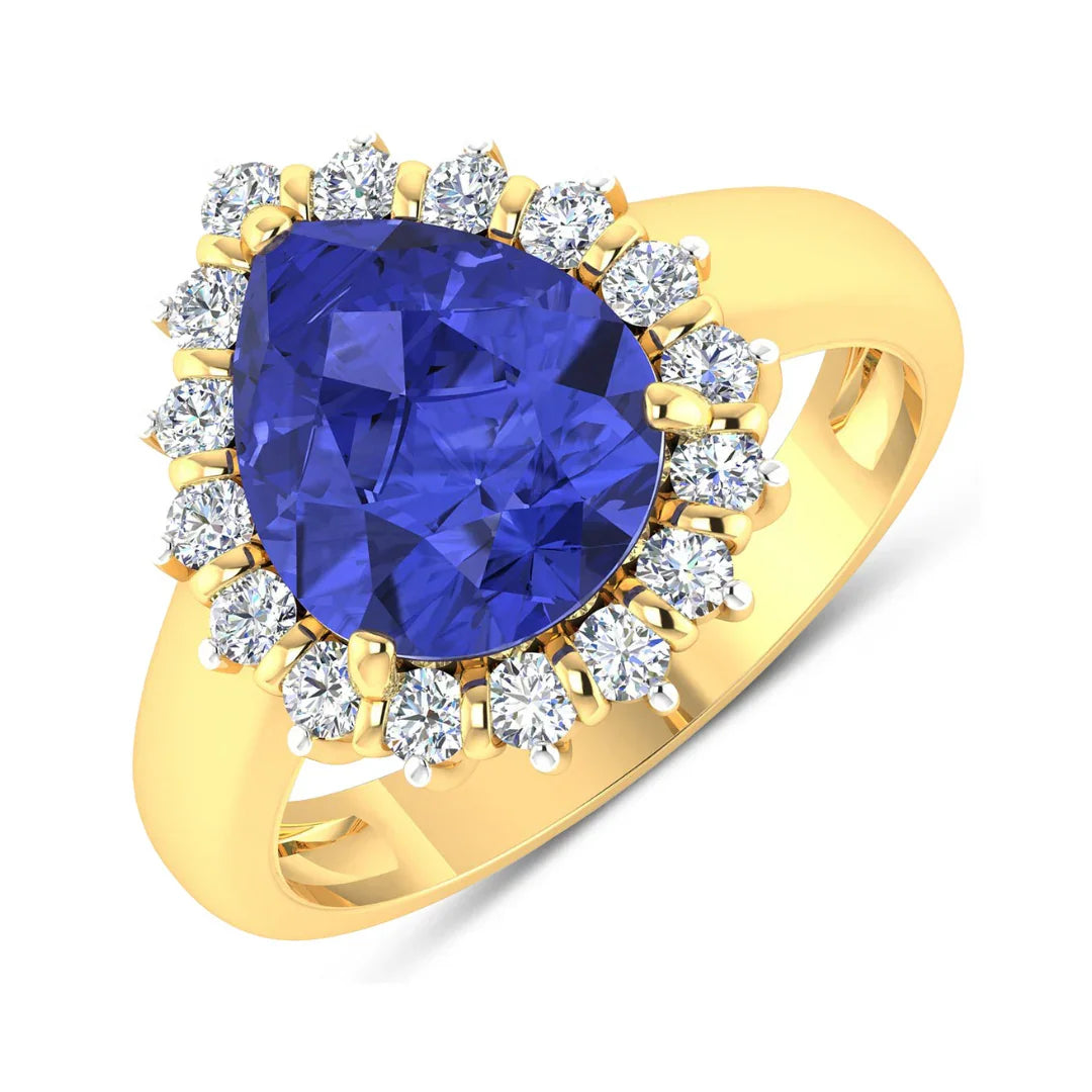 Genuine Diamond and Tanzanite Halo Ring