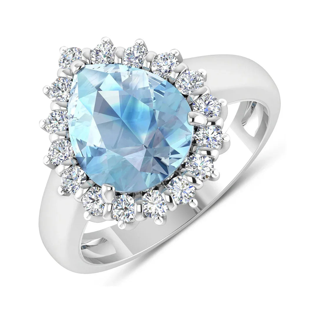 Genuine Diamond Aquamarine Teardrop Engagement Ring
