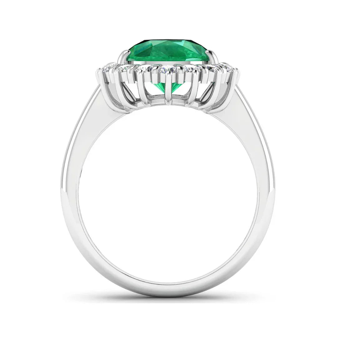 Genuine Diamond and Zambian Emerald Halo Ring