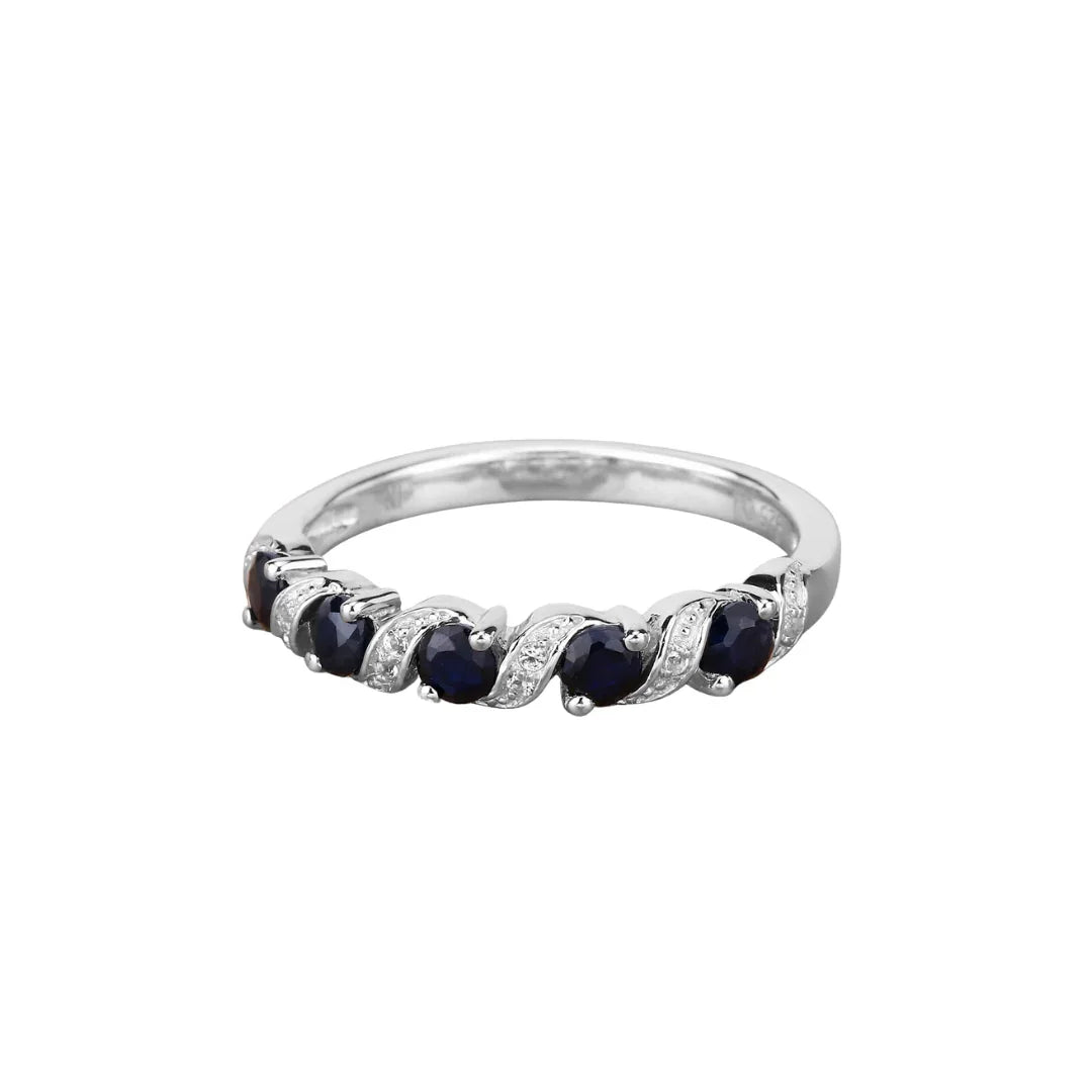 Genuine Blue Sapphire Silver Five Stone Ring
