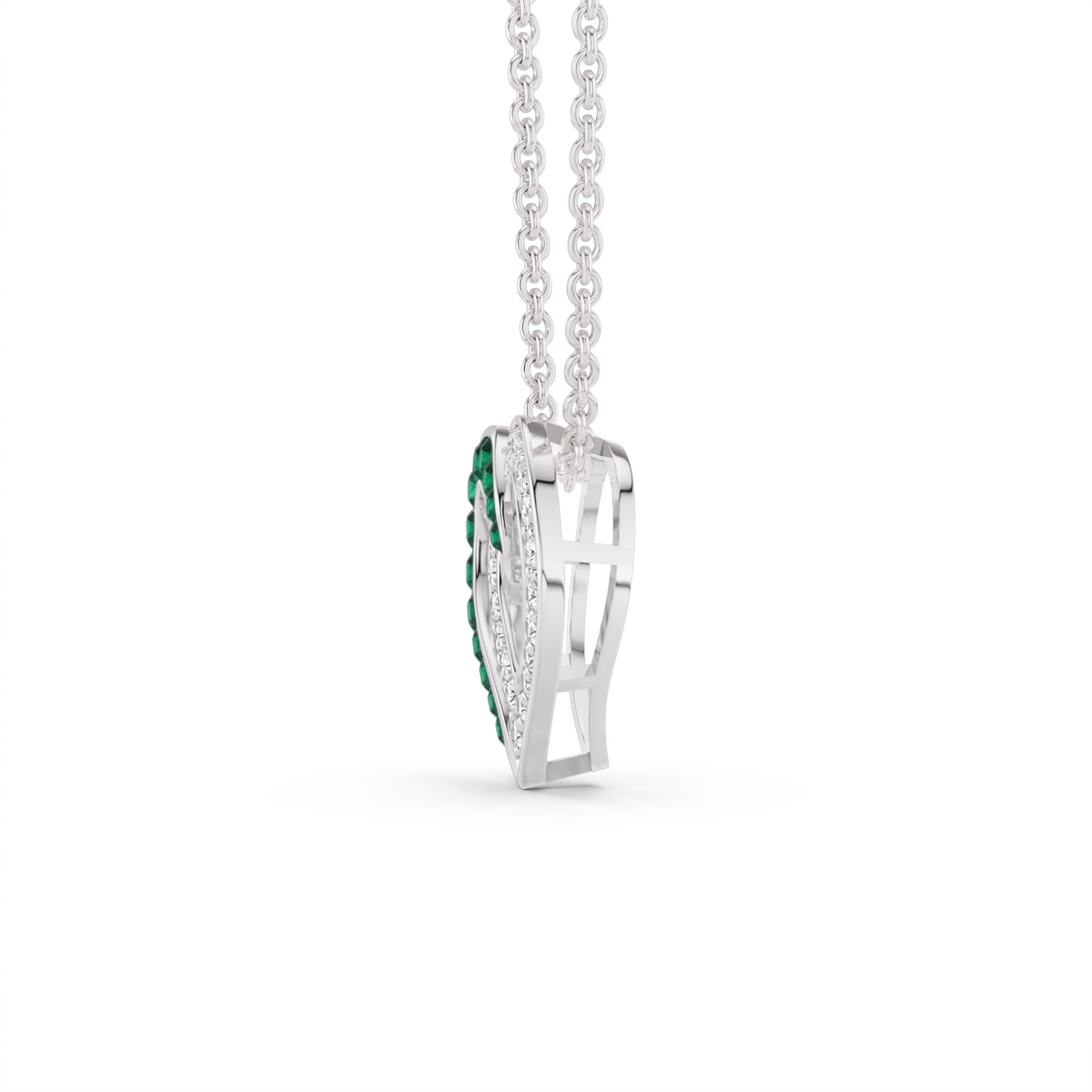 0.64 Cttw Round Green Emerald and Lab Grown Diamond 14K Gold Pave Open Heart Pendant Necklace