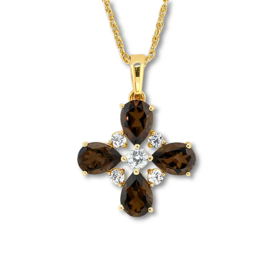 Natural Smoky Quartz Dainty Four Clover Necklace Fine Color Jewels