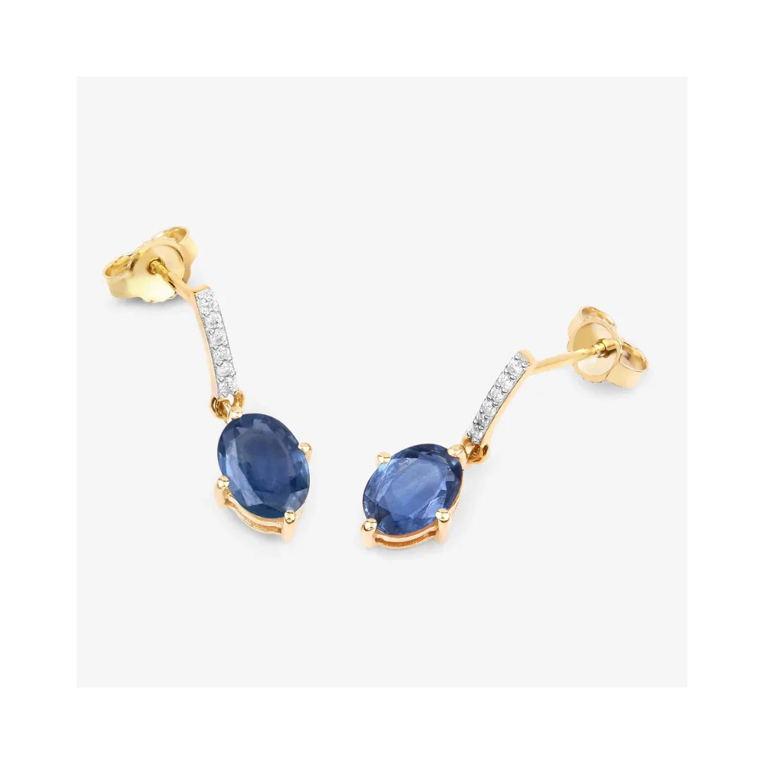 Genuine Blue Sapphire and Diamond 10K Gold Earrings