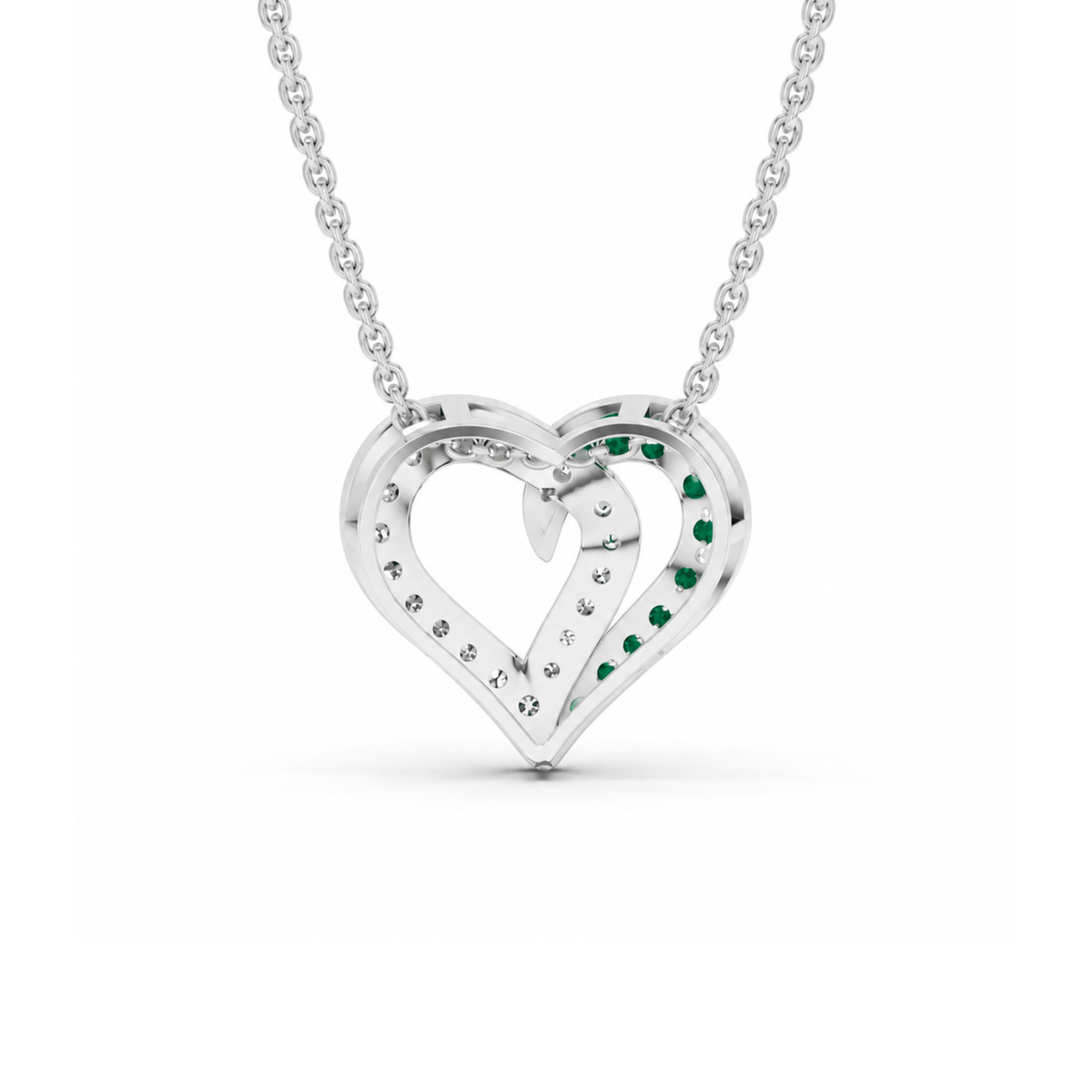 0.64 Cttw Round Green Emerald and Lab Grown Diamond 14K Gold Pave Open Heart Pendant Necklace
