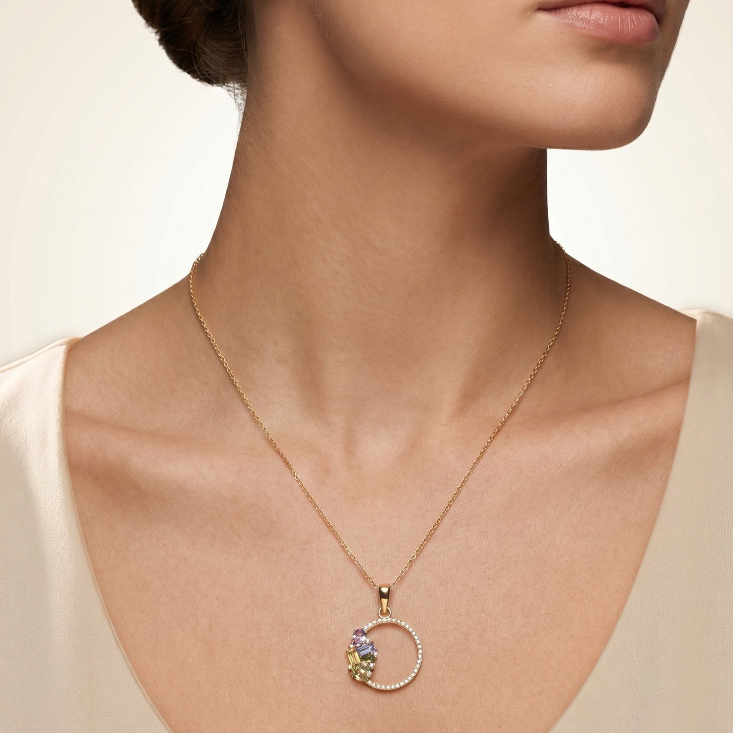 IGI Certified 0.83 Ct Multi Color Unheated Clustered Sapphire Diamond 14K Yellow Gold Wreath Pendant Necklace