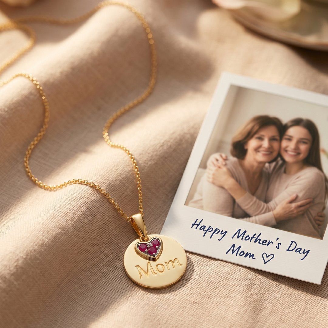 Genuine Ruby Pendant Mom Necklace
