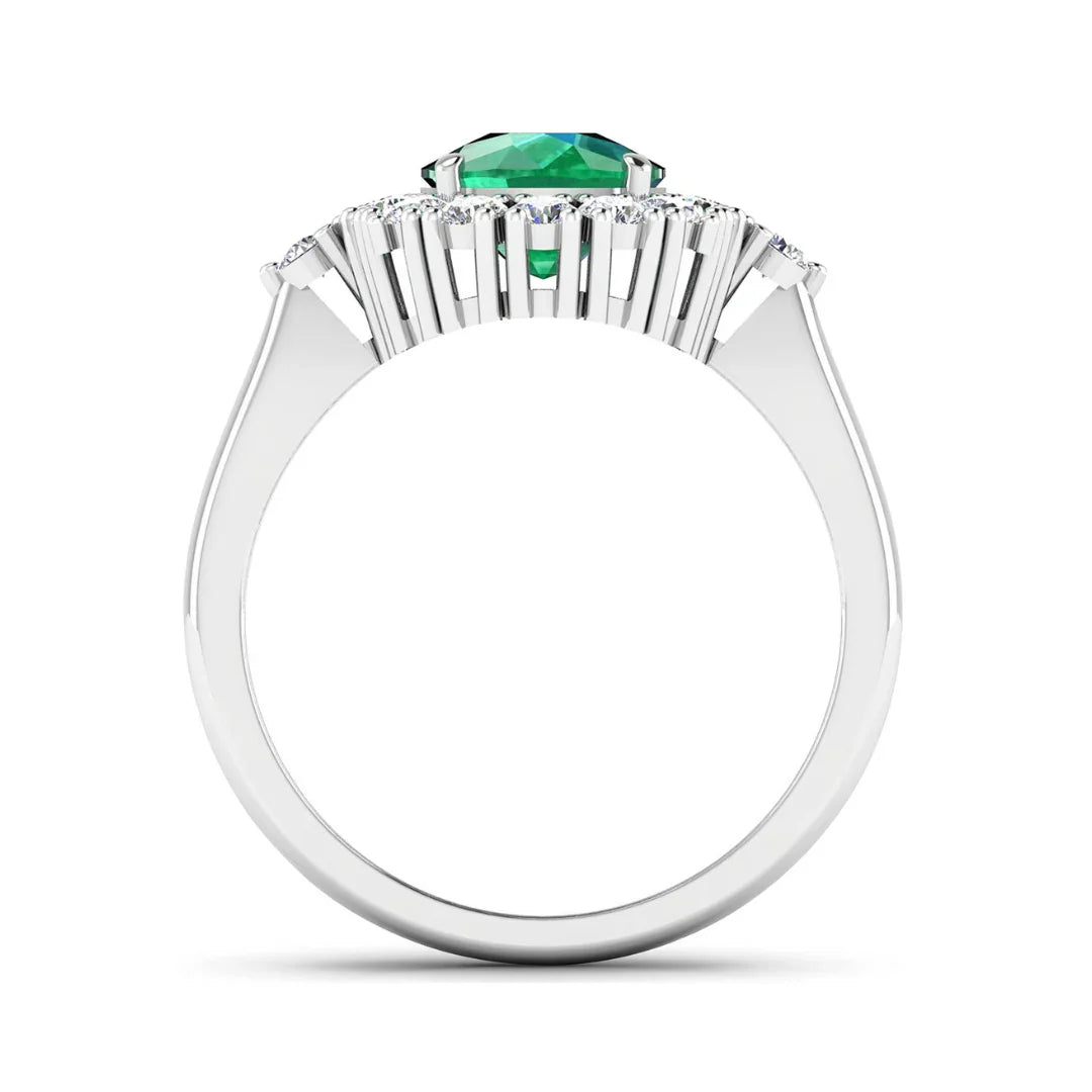 Genuine Diamond Zambian Emerald Cushion Cut Ring