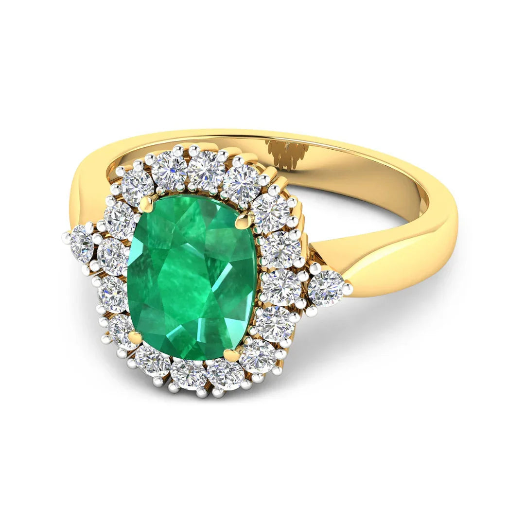 Genuine Diamond Zambian Emerald Cushion Cut Ring