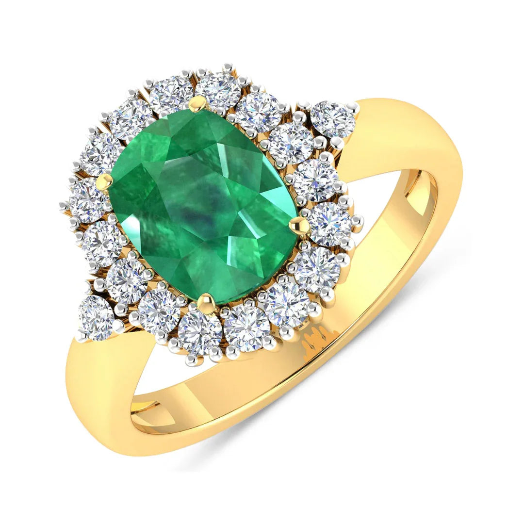 Genuine Diamond Zambian Emerald Cushion Cut Ring