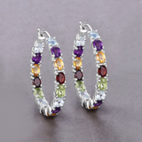 Multi Stone Hoop Earrings