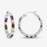 Multi Stone Hoop Earrings