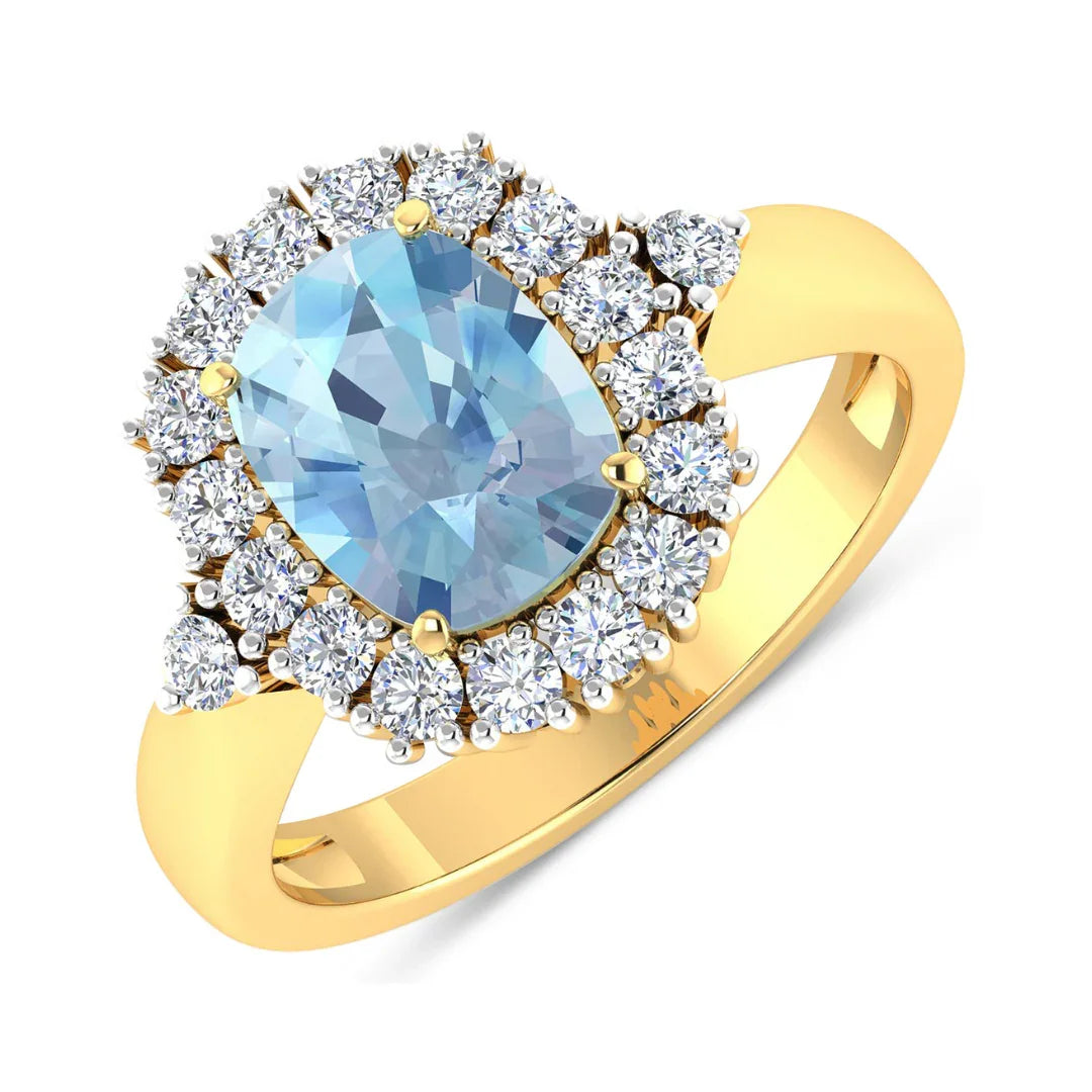 Genuine Diamond and Aquamarine Halo Ring