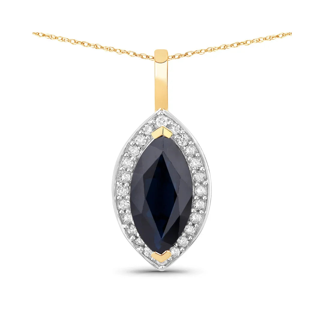 Genuine Blue Sapphire and Diamond Halo Pendant
