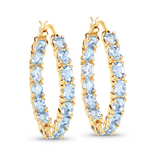 14k Gold Plated Blue Topaz Hoop Earrings