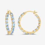 14k Gold Plated Blue Topaz Hoop Earrings