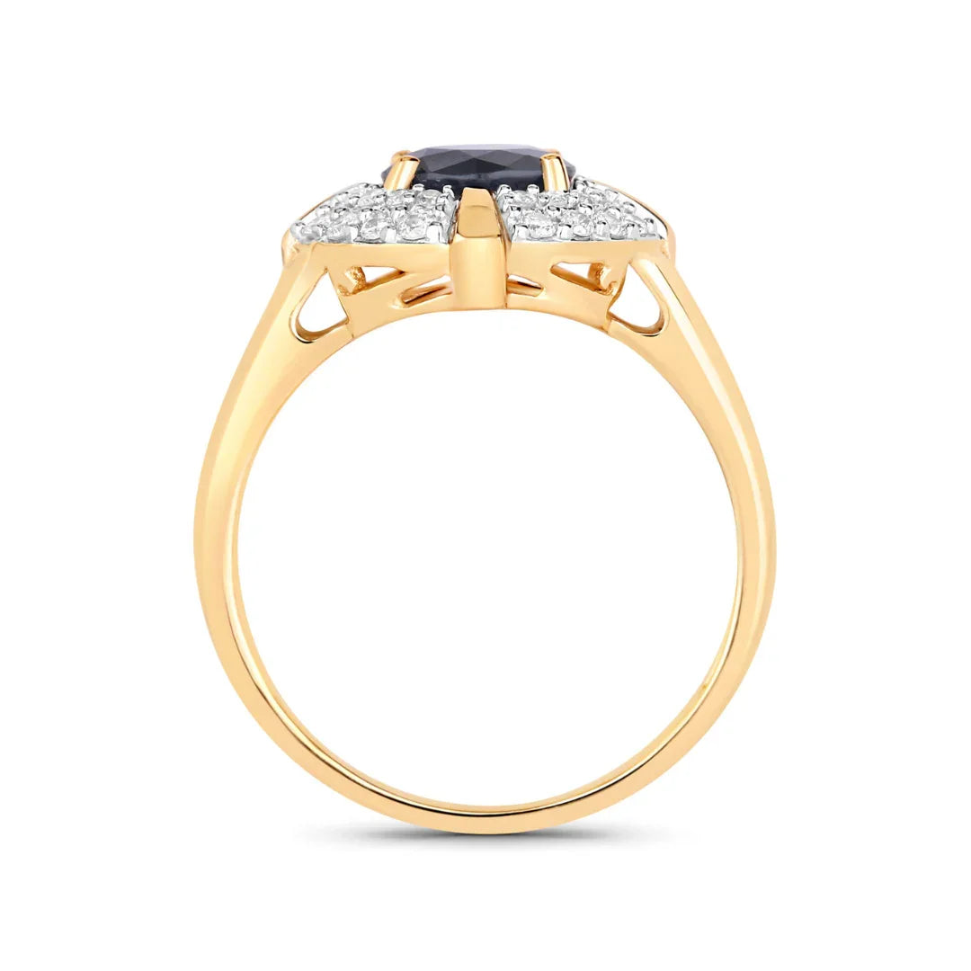 Genuine 10K Blue Sapphire and White Diamond Halo Ring
