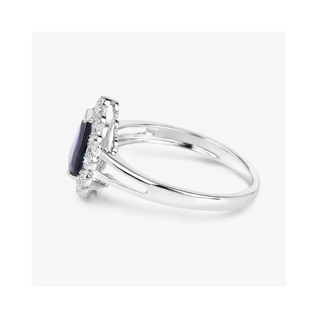 Genuine 10K Blue Sapphire and White Diamond Ring