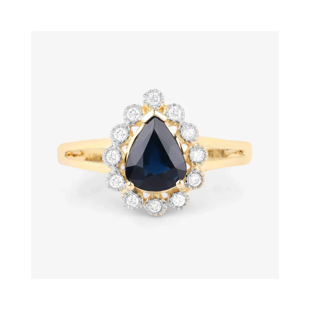 Genuine 10K Blue Sapphire and White Diamond Ring
