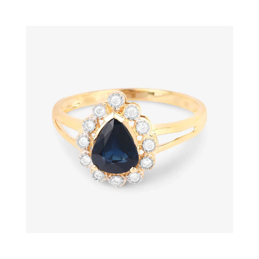 Genuine 10K Blue Sapphire and White Diamond Ring