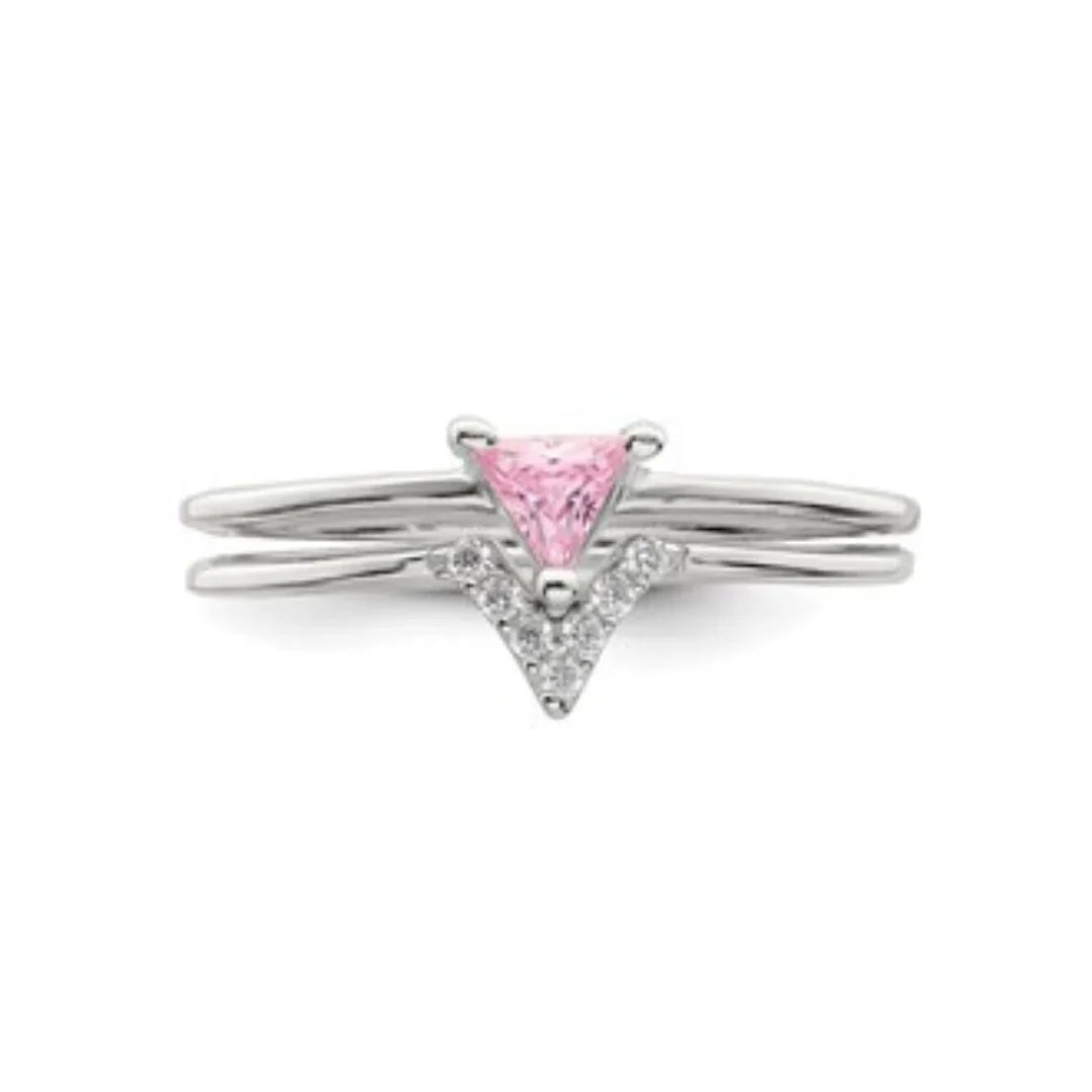 Pink Trillion CZ and White CZ Ring