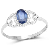 10K White Gold Blue Sapphire and White Diamond Ring