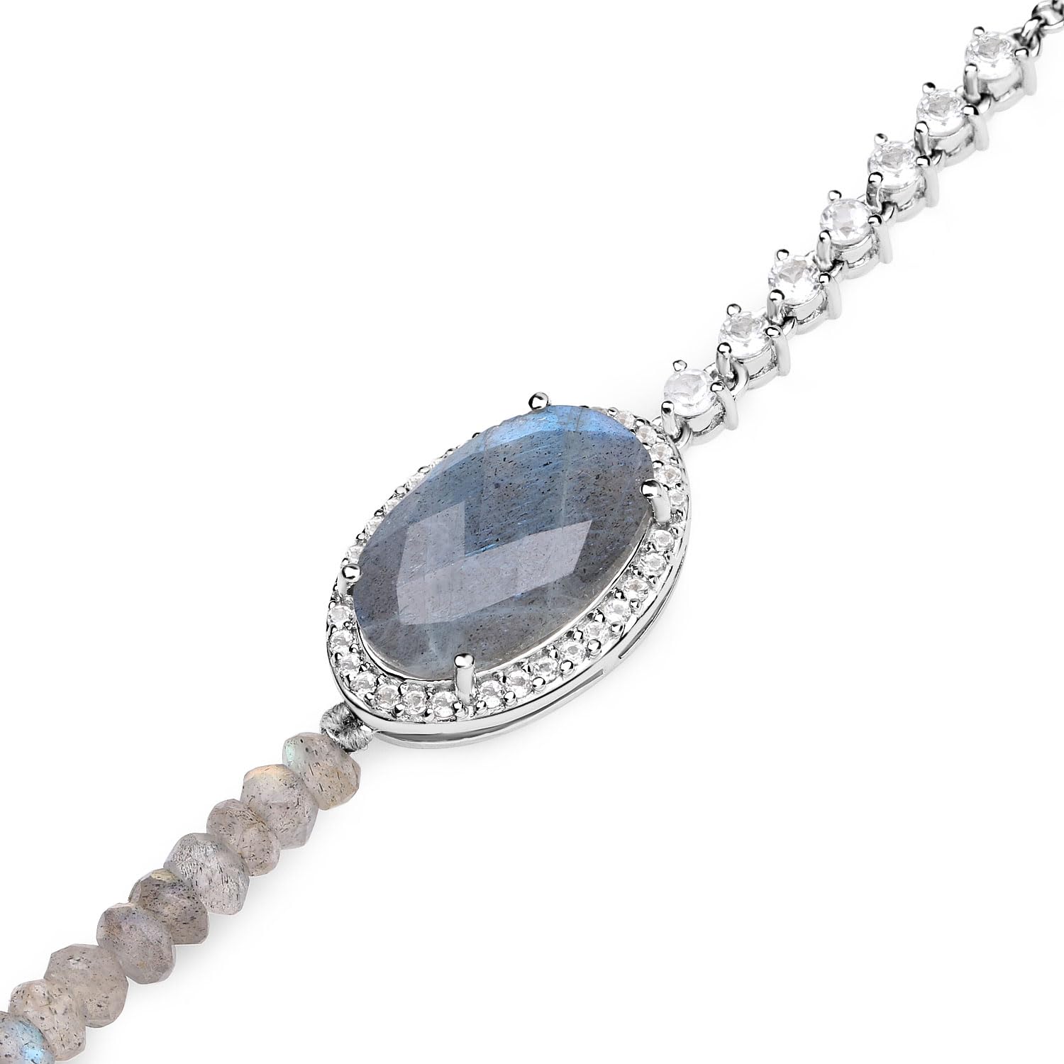 Labradorite and White Topaz Strand Tennis Bracelet Fine Color Jewels