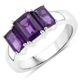 Genuine Amethyst 3 Stone Ring