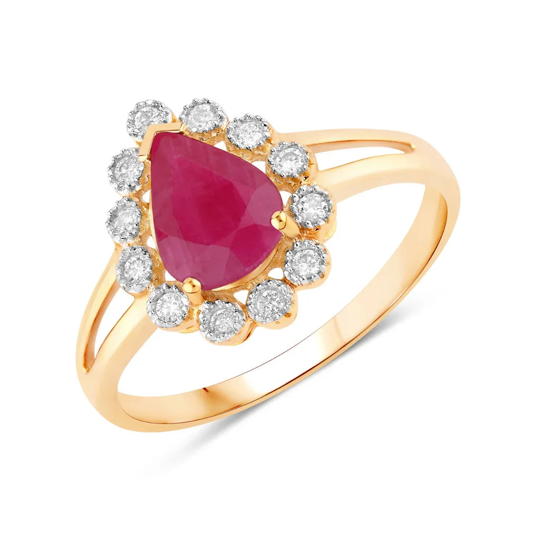 Genuine 10K Ruby and White Diamond Halo Ring