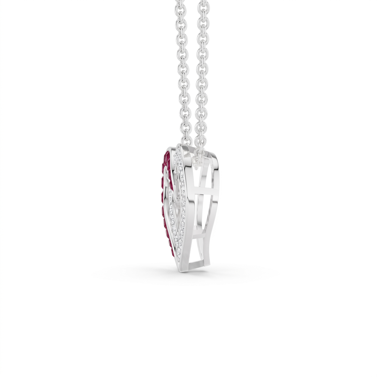 0.64 cttw Round Red Ruby and Lab Grown Diamond 14K Gold Pave Open Heart Pendant Necklace