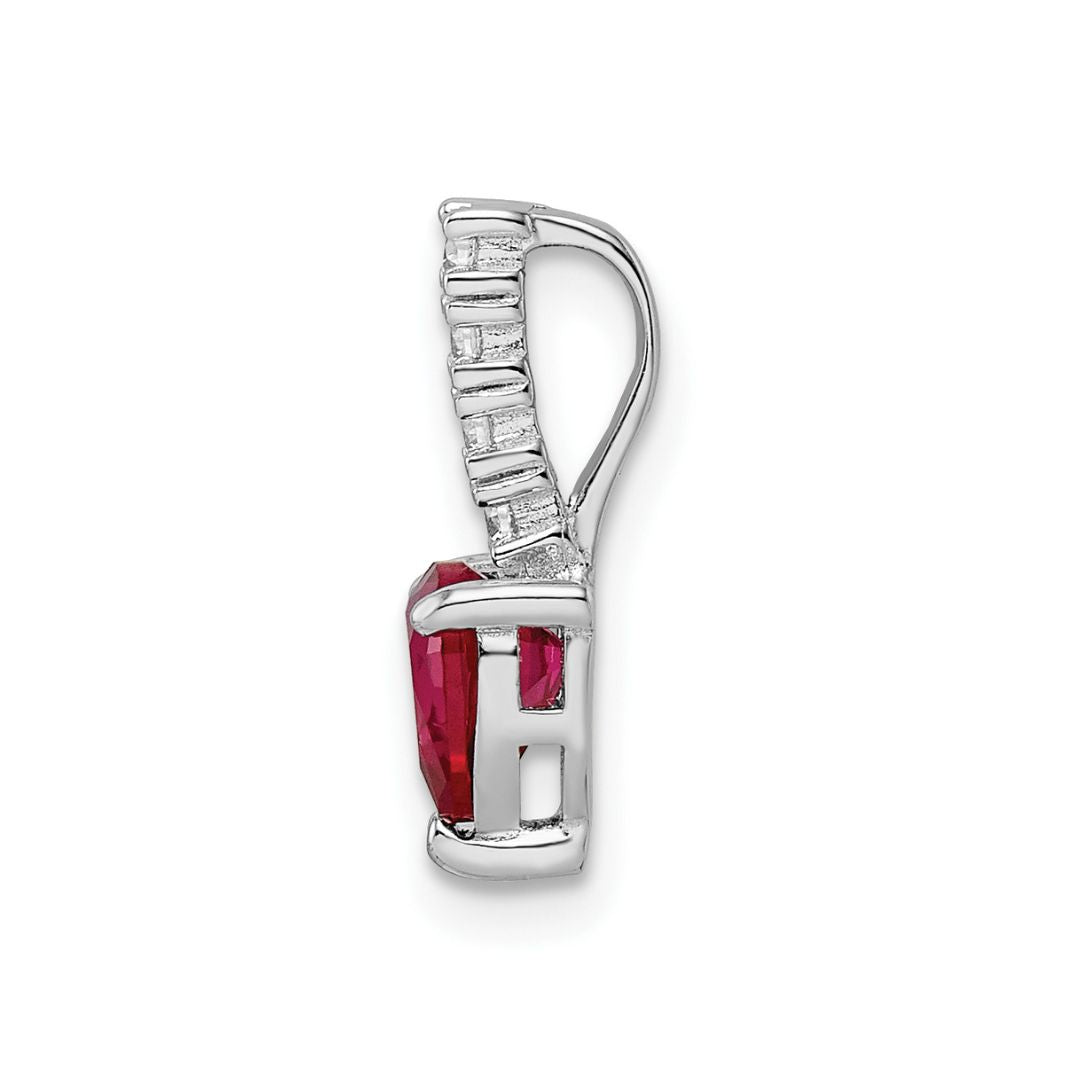 Silver Created Ruby Heart Pendant