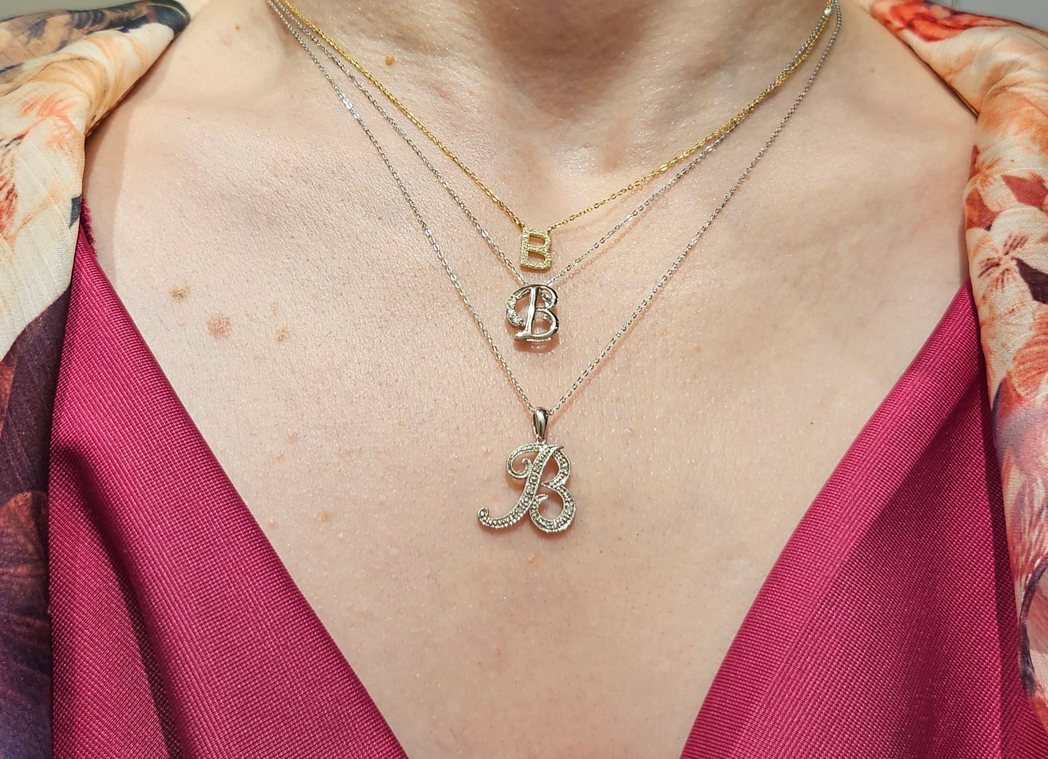 10K Gold Bold Diamond Letter Initial Pendant Necklace