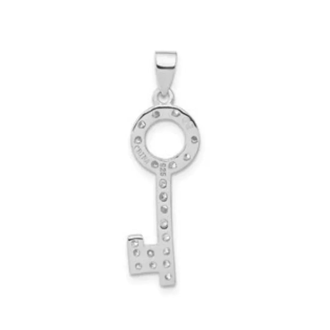 Cubic Zirconia Silver Key Pendant