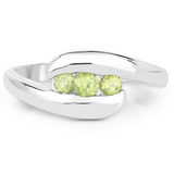 Genuine Peridot Three Stone Bypass Ring