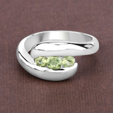 Genuine Peridot Three Stone Bypass Ring