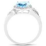 10K White Gold Blue Topaz Halo Ring with White Diamonds