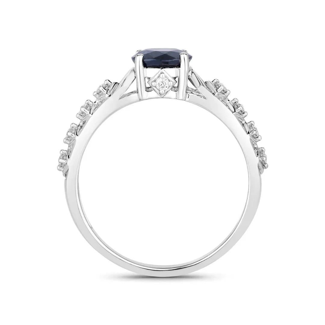 Genuine 10K Blue Sapphire and Diamond Ring