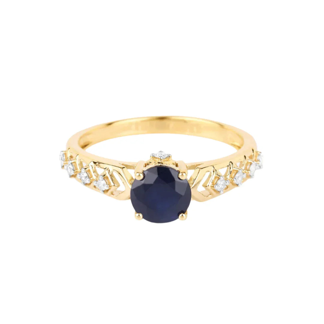 Genuine 10K Blue Sapphire and Diamond Ring