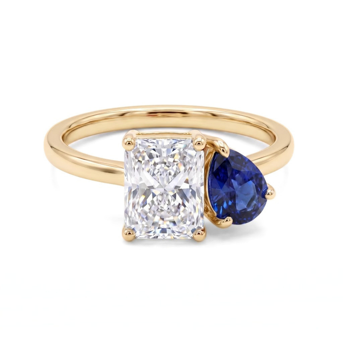 Two-Stone Toi et Moi Pear and Octagon Emerald, Ruby, Sapphire and Lab Diamond 14K Yellow Gold Ring