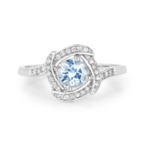 14K White Gold Aquamarine Halo Ring with White Diamonds