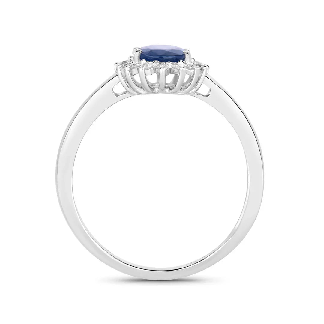 Genuine 10K Blue Sapphire Diamond Halo Ring