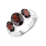 Natural Garnet Three Stone Silver Ring